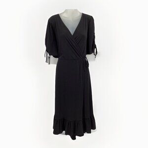 Torrid Womens Sz 3 22/23 3X A-line Midi Black Wrap Dress Short Sleeve Pockets